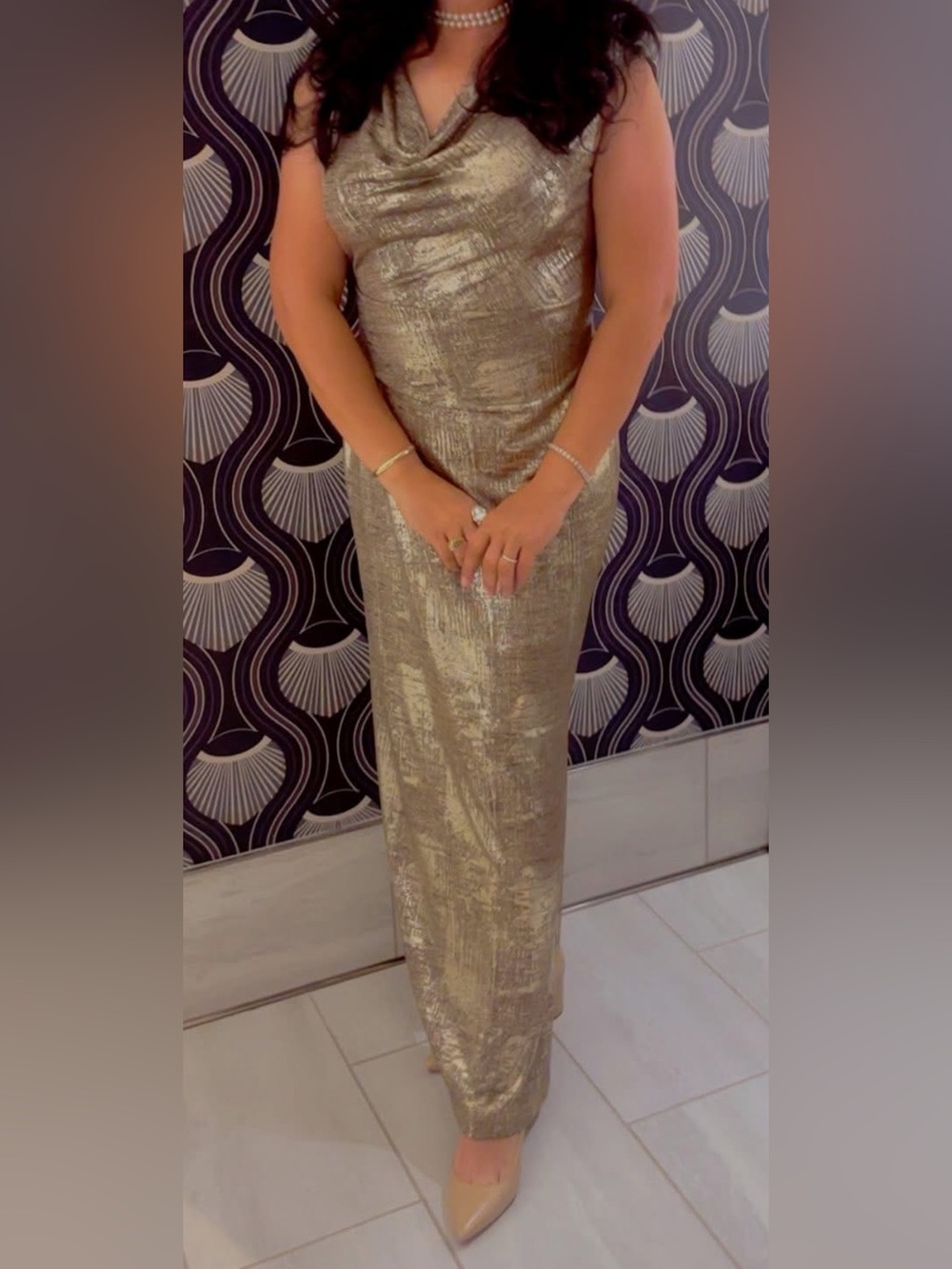 connected apparel Metallic Gold Maxi Skirt